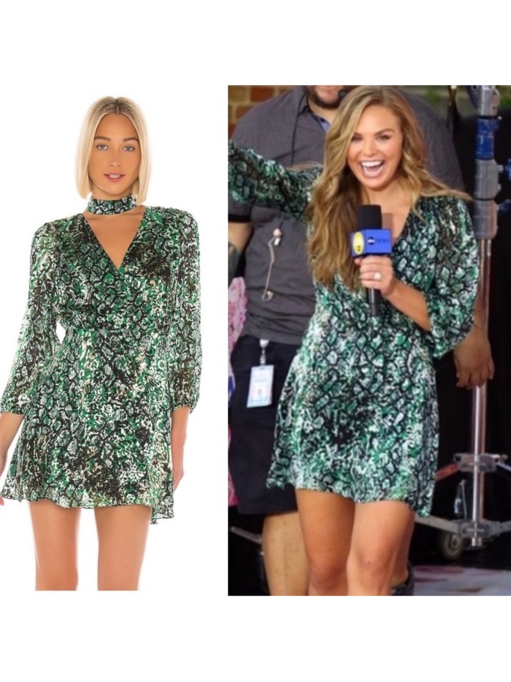 Alice + Olivia Green and Black Printed Mini Dress